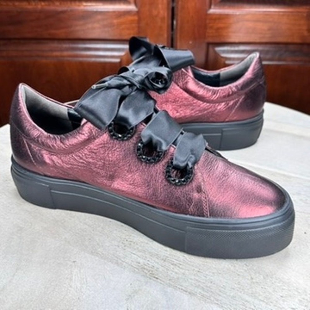 Kennel & Schmenger Metallic Leather Sneakers Women's 5.5 Ribbon Lace Burgundy